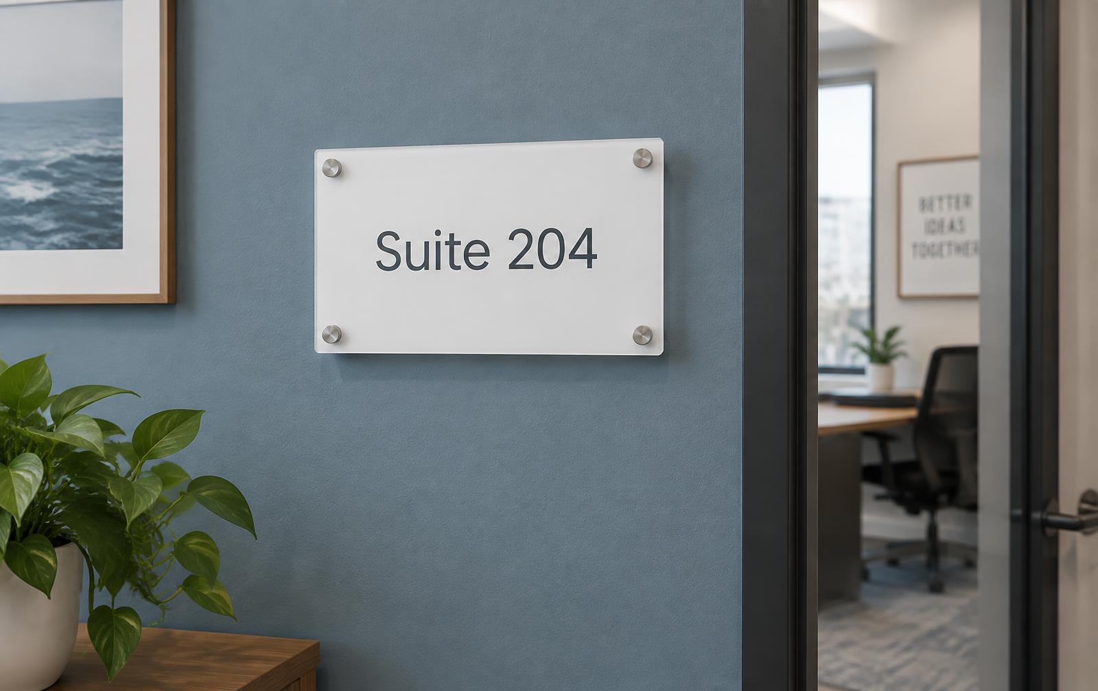Office door sign with vinyl lettering